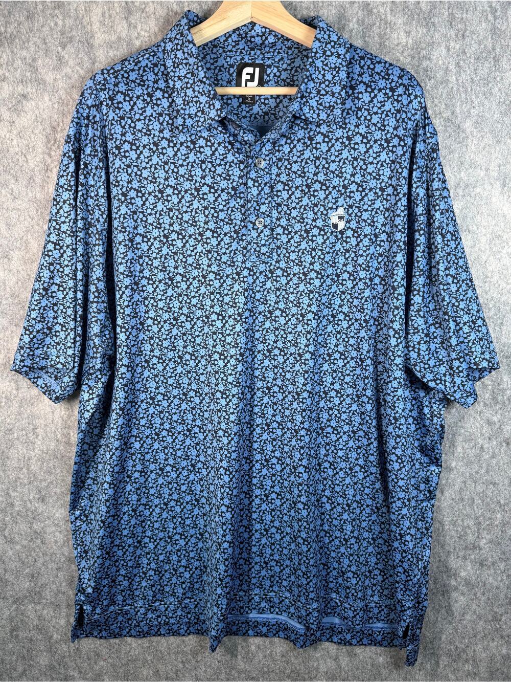 FootJoy Mens Polo Blue Floral XXL Self Collar Performance Golf Short Sleeve